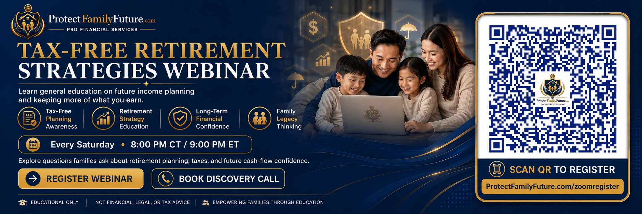 Tax-free retirement strategies webinar registration QR code on Family Financial Education page