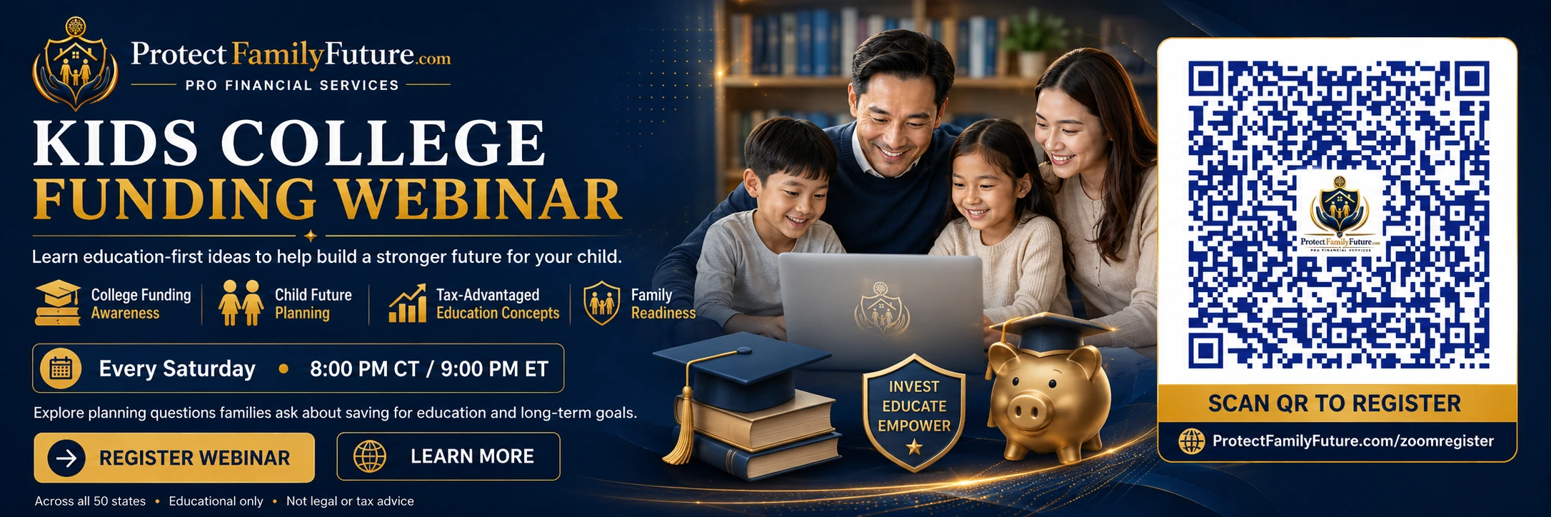 Kids college funding webinar registration QR code and child future planning education