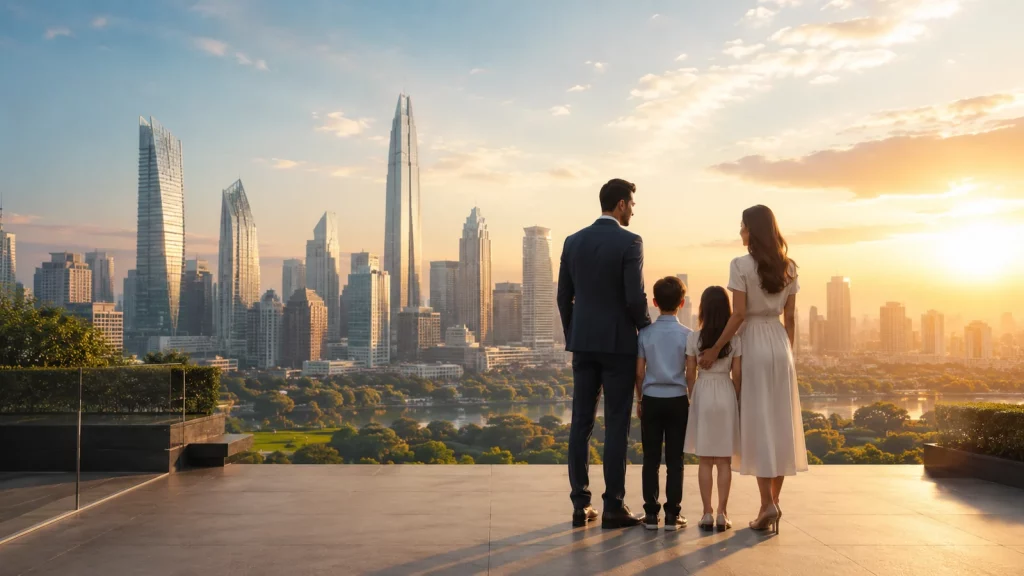 Family reviewing financial education and planning priorities together