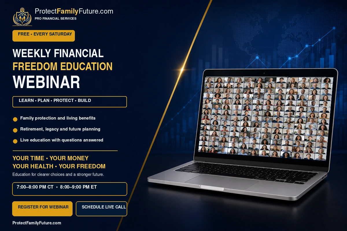 Free Saturday financial freedom education webinar with six professionals attending a live online session